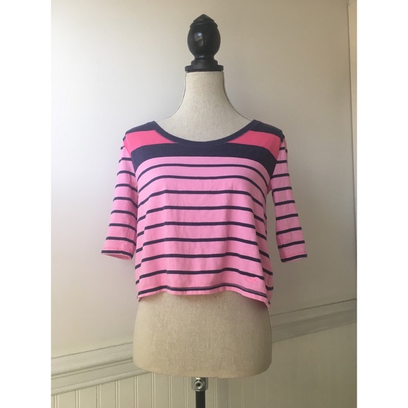 Pink and Navy Striped Crop Top - Picture 2 of 8